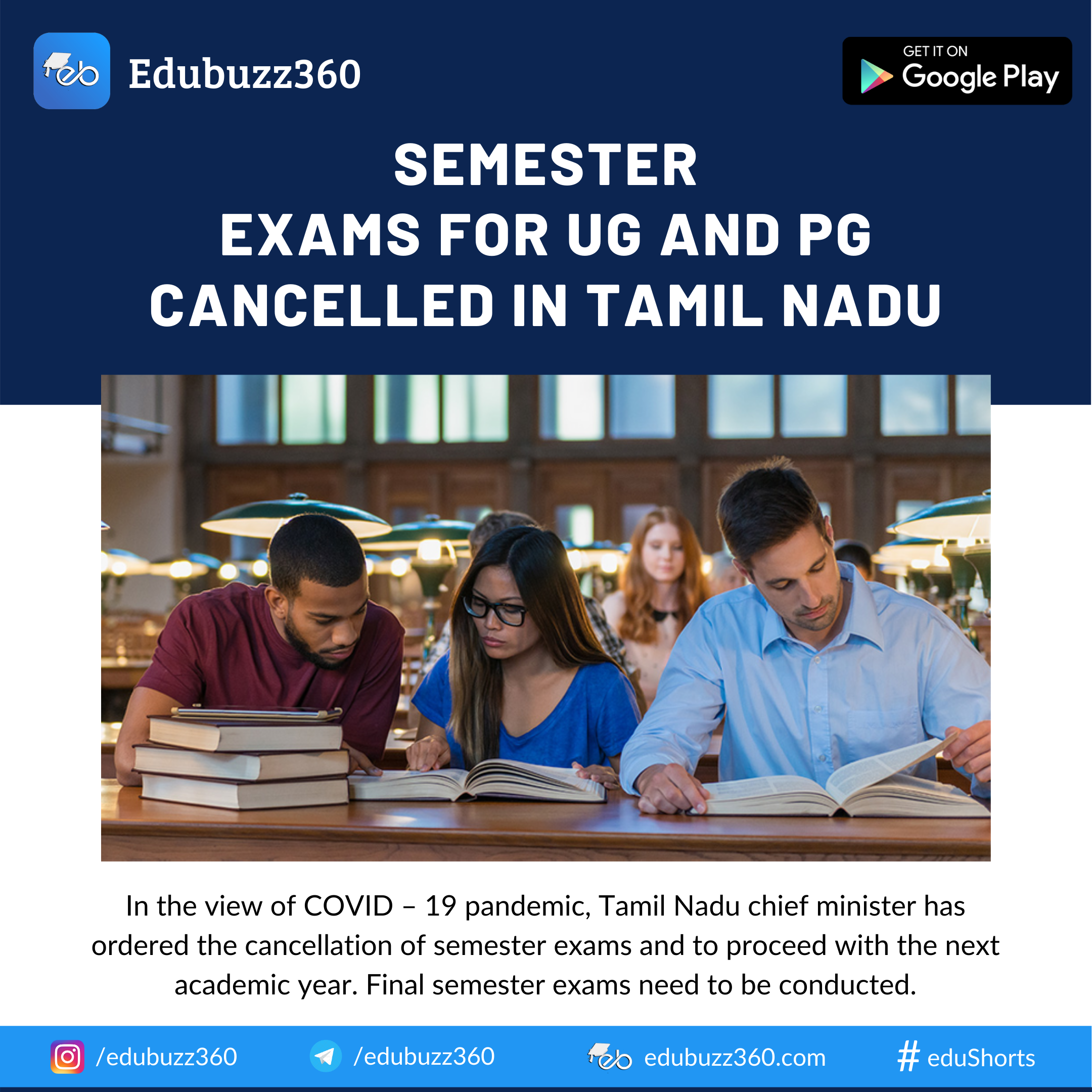 Semester exams for UG and PG cancelled in Tamil Nadu:
